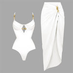 3Pc Push Up Bikini With Cover Up Women Sexy Swimsuit Female Swimwear Bandeau Biquini Shiny Button Bathingsuit Bodysuit Beachwear