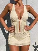 DEKA New 3PC Solid Deep V Tankini Three-pieces Bikini Set Adjustable Shoulder With Skirt Women Swimwear Female Swimsuit Bathing