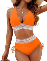 2025 New Bikini European and American Ribbon Deep V Bareback Sexy Bikini Split Swimsuit Swimsuit