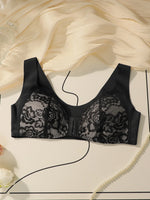 Women Front Closure Floral Lace Bra Wireless Wide Strap Breathable Anti Sag Support Daily Sleep Underwear Soutien Gorge Femme