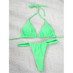 Wrinkled High Cut Mini Micro Thong Bikini Women Swimwear Female Swimsuit Two-pieces Bikini Set Halter Bather Bathing Suit Swim