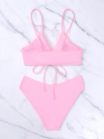 New Women's Swimsuit High Waist Two Piece Bikini Set Hollow Out V-neck Bandage Cross Backless Beach Swimwear Summer Bathing Suit