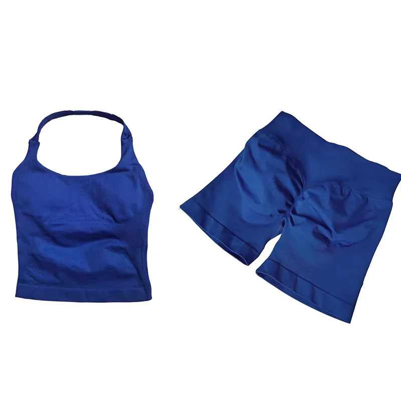 Yoga Sets Women Gym Clothes Longline Strappy Top High Waist Shorts Activewear 2 Piece Set Fitness Suit Running Workout Suits
