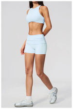 Tight Yoga Clothes Women Speed Drying Shock-absorbing Sports Vest Fitness Suits Outwear Gym Flip Waist Shorts Workout Clothes