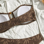 Brown Leaf Fishing Net Bandeau Bikinis Sets Front Hollow Out Sexy Swimsuit Woman 2026 Bead Swimwear Bathing Suit Bikini De Mujer