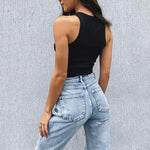 Ribbed Tank Top Women White Summer Casual Fitness Short Vest Candy Colors Knitted Off Shoulder Sexy Crop Top Women