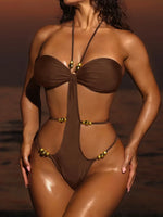 Extreme String Mini Micro Thong Women Swimwear One Piece Swimsuit Female Metal Beads Monokini Halter Bathing Suit Swim Bodysuit