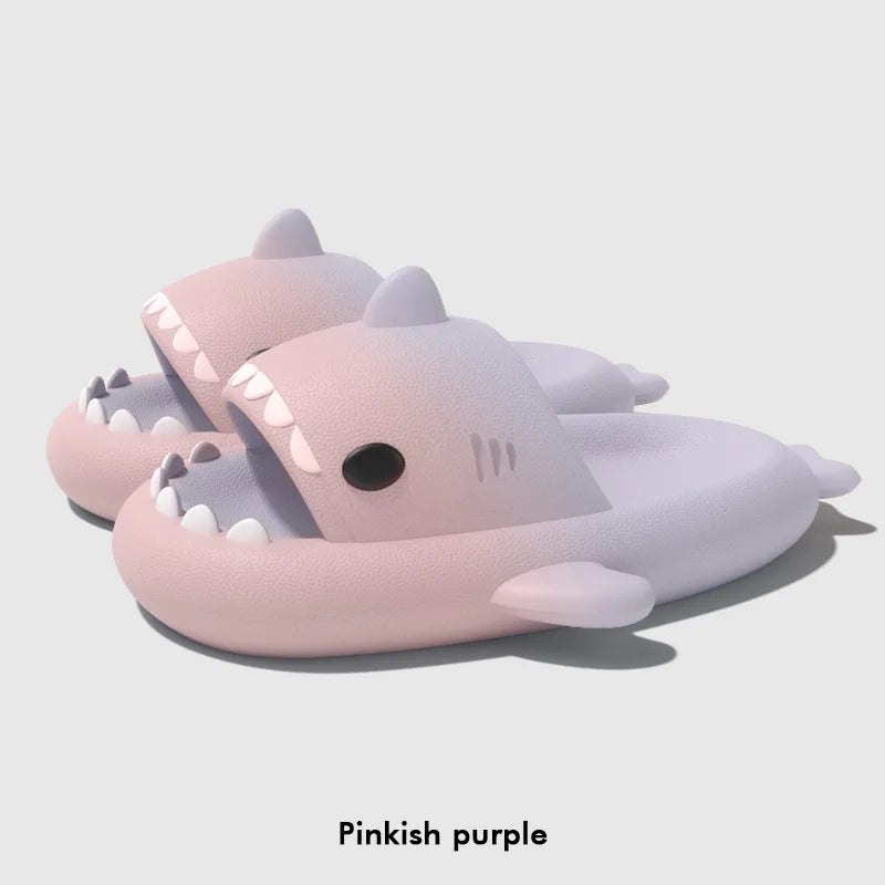 Cute Cartoon Shark Slippers For Women Men Gradient Color Summer Platform Shoes Night Glowing Style Couples Home Street Slides