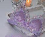 MOYISU Girls French Bra Thin Triangle Cup Purple Embroidery Light Luxury Silk Sexy Pure Desire Lace Underwear Set