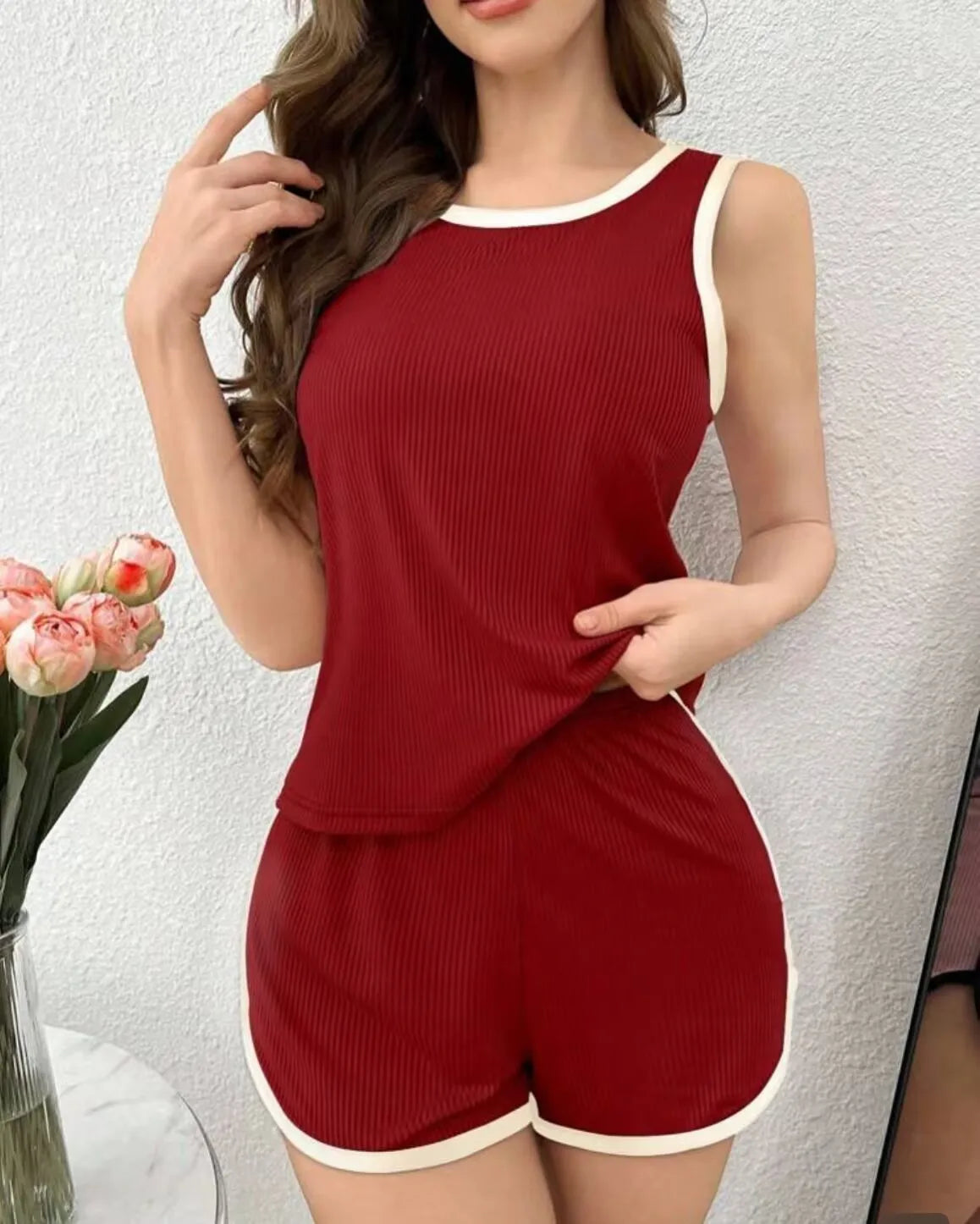 New women's sleepwear two-piece soft and comfortable solid color vest shorts casual home wear summer running sports set Y2K