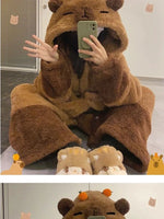 Adult Capybara Robes Onesies Pajamas Cartoon Pyjama Animal Kigurumi Slipper Halloween Cosplay Costumes Warm Sleepwear Jumpsuit