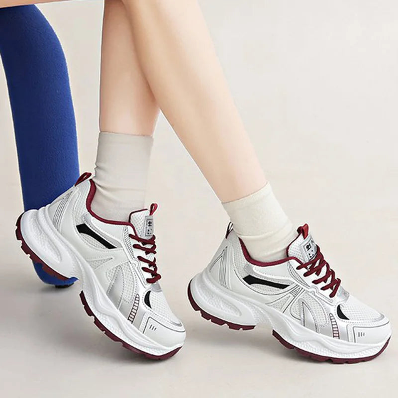 Breathable Mesh Running Sneakers Women Spring Autumn Fashion Mix Color Platform Sports Shoes Woman Lace Up Non Slip Shoes Female