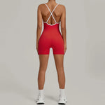 Spring/summer Women's Contrasting Yoga Jumpsuit Hollow Out Cross Back Camisole One Piece Sports Suit Hip Lifting Fitness Romper