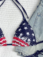 Women's Sexy American Flag Print Halter-Tie Bikini Swimsuit Set — Sporty Style