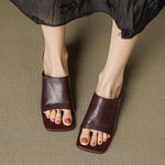 LuxeSquare Toe Slide Sandals Premium Leather One Strap Mules Chunky Sole Backless Loafers Dressy Casual Summer Shoes