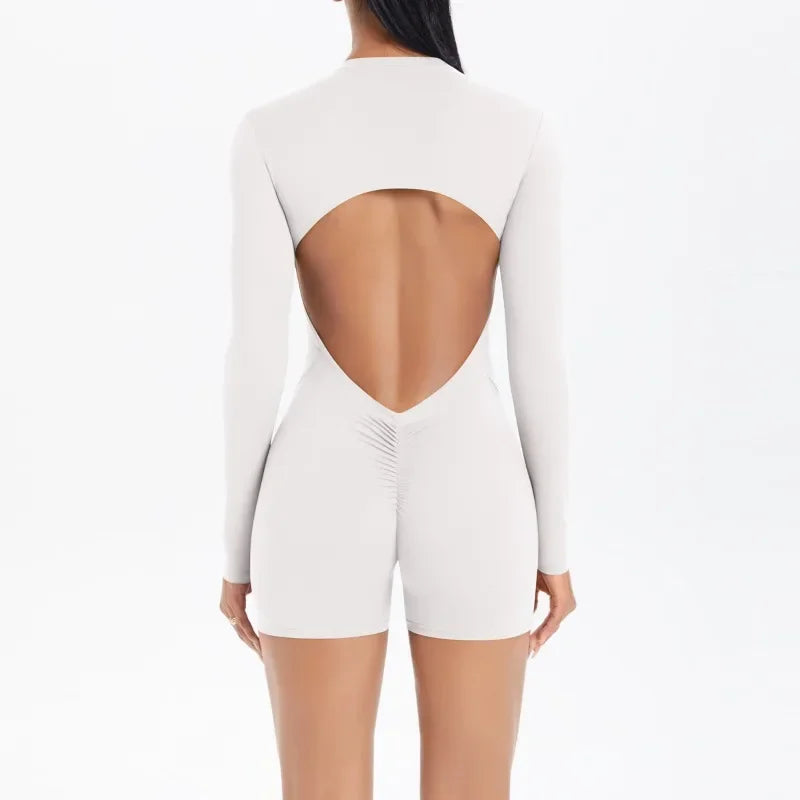 Women's Yoga Jumpsuits Sports Fitness Backless Half Zipper Peach Hip-Lifting Naked Feel Gym Running Workout One-Piece Bodysuits
