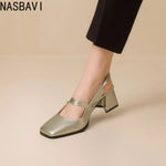NASBAVI Fashion Women Pumps Slingback Sandals Square Toe Patent Leather Block High Heeled Mary Jane Shoes Ladies Gold Silver