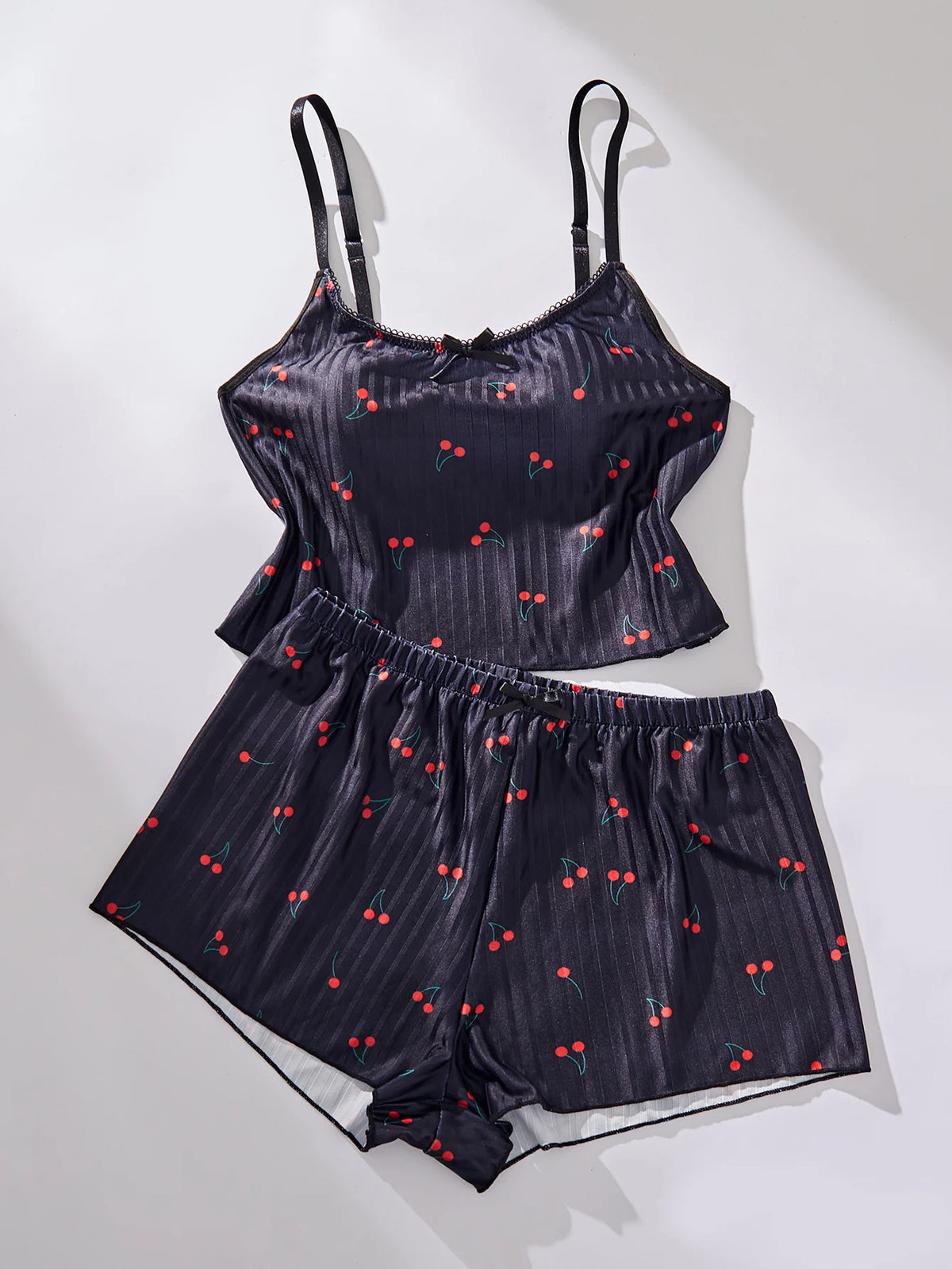 Girls Cute Strappy Homewear Thin Casual Top and Thong Night Underwear Sleepwear Pajamas Set