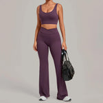 Women's Seamless Yoga Sets Sports Fitness Hip-lifting High Waist Flared Pants Backless Bra Suits Training WorkoutLeggings Sets