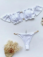 Cherry Print Off Shoulder Bikini 2025 High Cut Swimsuit Women Female Brazilian Swimwear Two pieces Bikini set Bathing Suit Swim