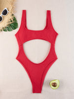 Sexy Hollow Out Thong Bikini 2026 Women Black Red Ribbed Backless Tummy Cut Out One Piece Swimsuit Beach Bathing Suit Swimwear