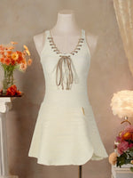 Vintage Dress One Piece Swimsuit 2026 Women Beige Punching Rope V Neck Tummy Control Swimwear Summer Bathing Suit Monokini