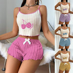 New 2pcs Pajamas Set for Women Casual Simple Ground Wool Halter Vest Shorts Set Home Wear Sleepwear Loungerwear