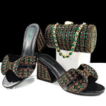 doershow High Quality African fashion Style Ladies Shoes And Bags Set Latest SILVER Italian Shoes And Bag Set For Party HJJ1-10