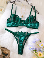 Exclusive green embroidery lingerie set for dates. Sexy see-through chiffon bra. High-end sensual women's underwear ZA824031