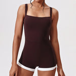 Women's Seamless Yoga Jumpsuit - Quick-Dry Color Block Naked Feel Bodysuit & Cut-Out Backless Straps for Running Fitness Workout