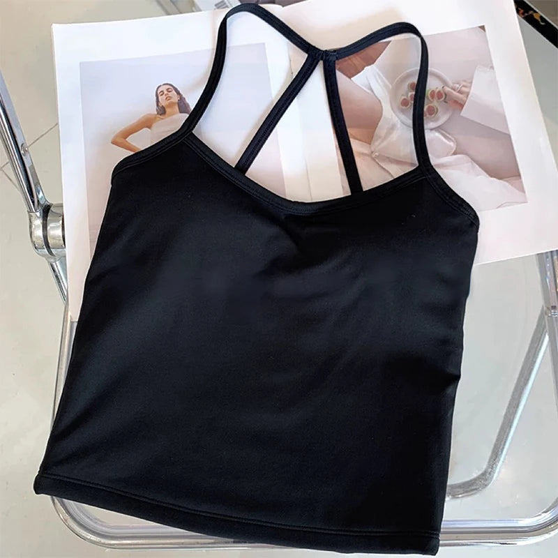 Women's Slim Fit Nude Sports Bra Yoga Fitness Vest Skin Friendly Pilates Top Beautiful Back Design Suspension Yoga Fitness Top