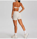 Spring Summer Seamless Yoga Sets Women Hanging Neck Back Criss Cross Sports Bra Gym Exersize Suit Outwear Gym Running Tracksuit
