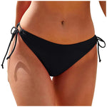 Women Summer Side Drawstring Bikini Bottom Low Waist Triangle Cut Swimwear Solid Color Swimming Trunk Bandage Basic Bikini Tanga