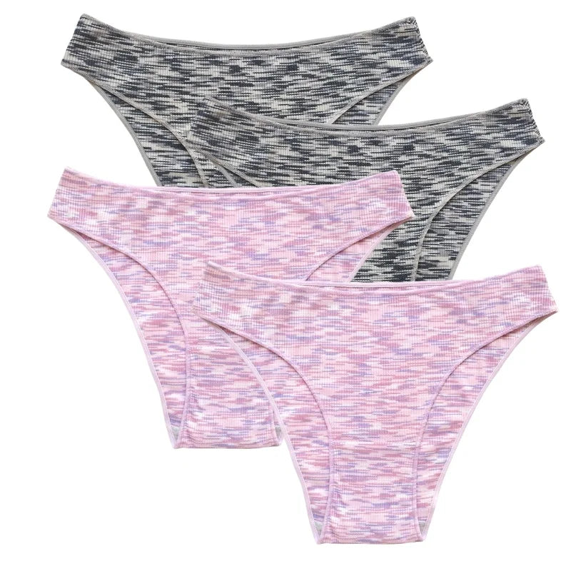4Pcs/Set Women's Panties Low Rise Briefs Stretch Underwear Female Underpants Colorful Striped Panties Comfort Lingerie S-XL