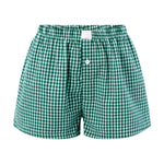 Women’s Plaid Print Shorts Elastic Low Waist Button Front Lounge Shorts Boxers Streetwear