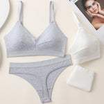 Comfort Cotton Bra Panties Set Women Push-Up Bra Low Waist Thongs Sports Underwear Sexy Lingerie Set Female T-Back Intimates