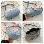 Fashion Women's Handbags Denim Stars Pattern Cool Girls Underarm Bag Female Small Shoulder Hobo Bags Chain Tote Bag