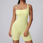 Sexy Fitness Yoga Jumpsuit Women Sleeveless Slim Playsuit Pleated Hollow Running Scrunch Shorts Romper One Piece Sports Suit