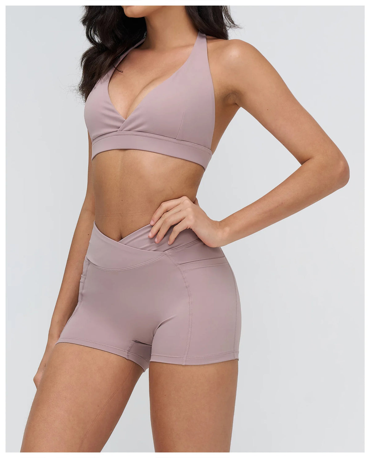 Naked Sports Bras Women Solid Coffee Cross V-neck Shock-absorbing Yoga Suit Gym Fitness Running Workout Crop Top