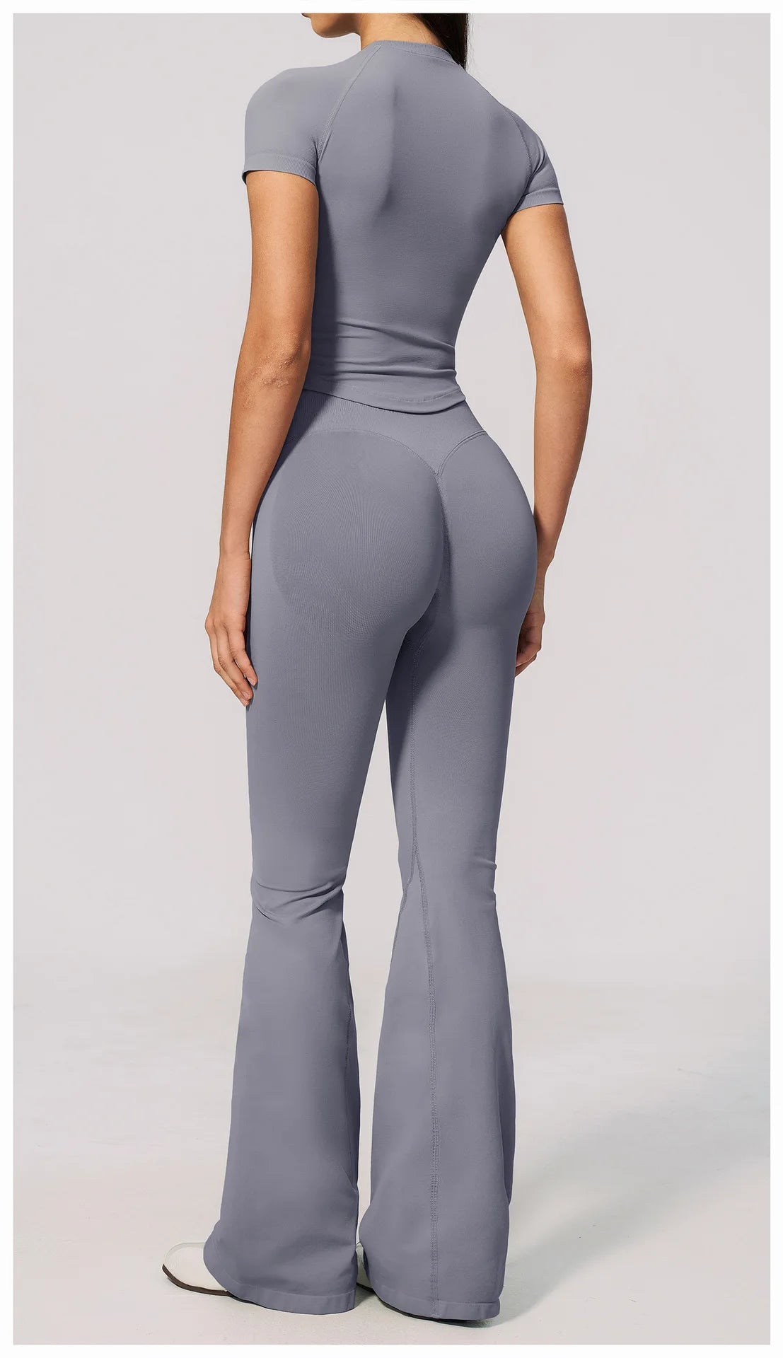Seamless High Elasticity Yoga Sets Women Short Sleeve O Neck Sports T Shirts Workout Outfits Running Wide Leg Pants Fitness Suit