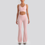 Women's Yoga Exercise Sets Women Backless Sports Tank Top V Shape High Waist Wide Leg Pants Fitness Gym Running Workout Clothes