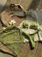 With Fishnet Sarong Skirt Halter Micro Bikini Women Swimwear Female Swimsuit Three-pieces Bikini Set Bathing Suit Swim Beachwear