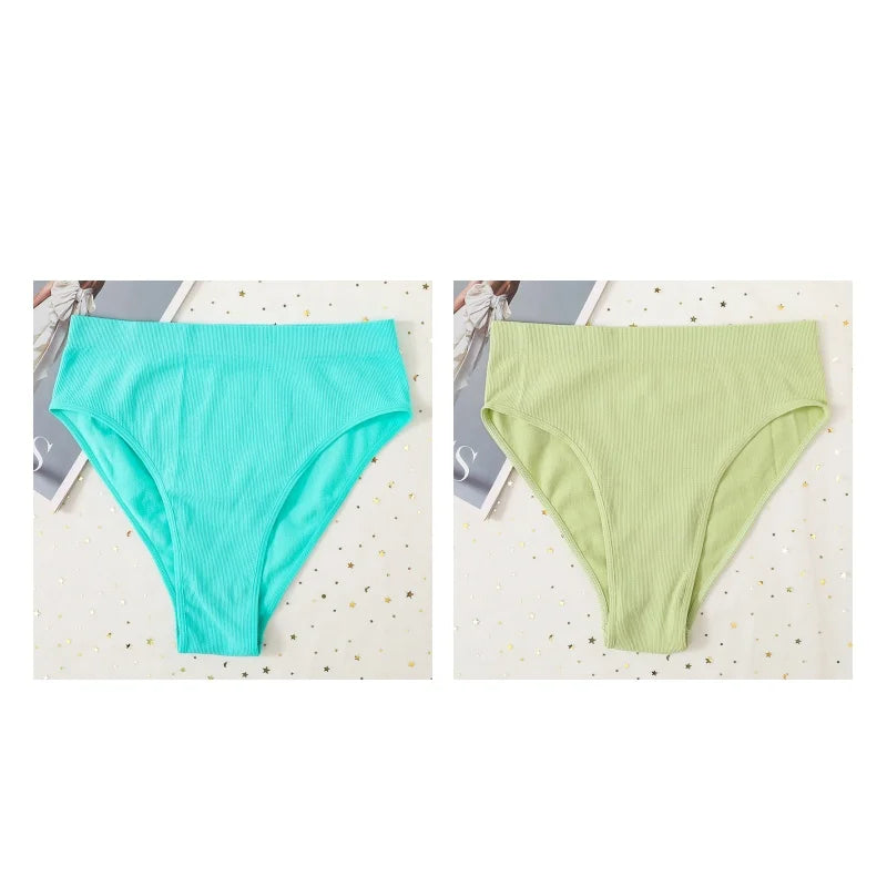 2Pcs/Set Seamless Panties High Waist Briefs Women High Leg Cut Panties Female Underpants Sexy Lingerie Solid Color Underwear S-L