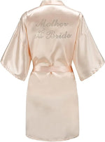 Women's Satin Kimono Robes with Rhinestones Bride Bridesmaid Short Getting Ready Wedding Dressing Gown