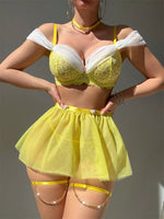 Fairy Sexy Lingerie Lace Bra Mini Skirt G-strings 5 Pieces Women's Underwear Fantasy Lingerie Set Romantic Mesh Erotic Lingerie