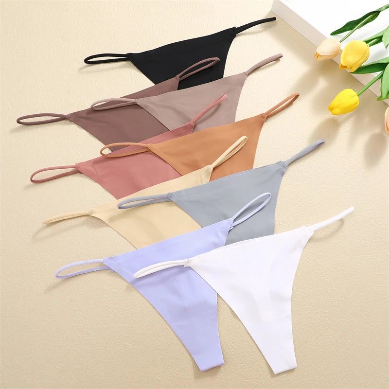 5PCS Seamless Thong Women Invisible Thin Strap Low Waist High Stretch Flexibility Panties Sexy Underwear Ladies Briefs T-back
