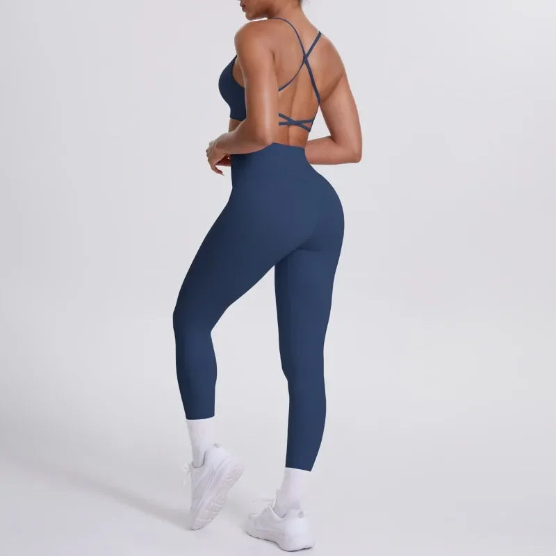 Women's Seamless Yoga Set Cross Back Sports Bra & High Waist Booty Lifting Yoga Leggings Gym Running Fitness Workout Outfit