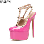 Summer New Fashion Thick Sole Sandals Thick High Heel Riveted Sexy Fashion Show Banquet Party Large Women's Shoes