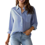Women Shirt Lapel Long Sleeve Women's Shirts Single Breasted Shirt Tops with Patch Pocket Office Tops