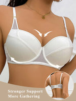Sexy Mesh Patchwork Lingerie for Women, Soft Underwire, Thin Top and Thick Bottom, Super Push-Up, Anti-Sagging Bra, Side Breast Support Bra